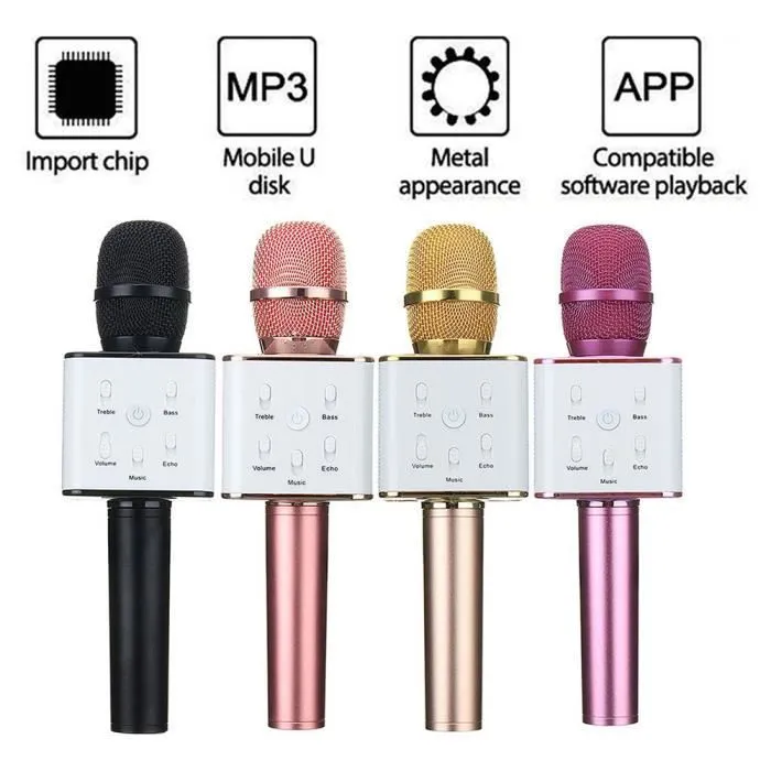 Microphone Bluetooth Sans Fil - Karaoké Portable 3-en-1 - Haut-parleur USB KTV - Or Rose-1