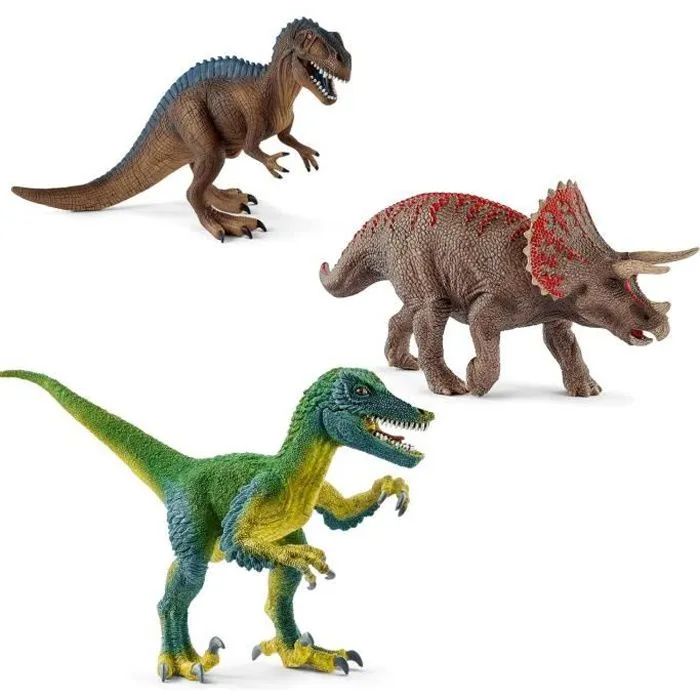 Kit Figurines Schleich Dinosaures : Acrocanthosaure, Tricératops, Vélociraptor aille Unique Coloris Unique