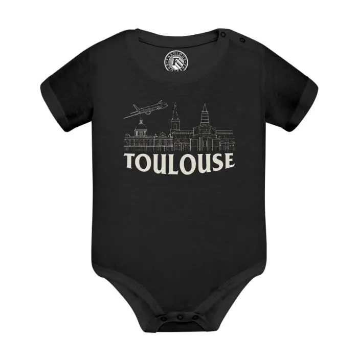 Body Bébé Manche Courte Noir Toulouse Minimalist Ville France Symbole Capitole-0
