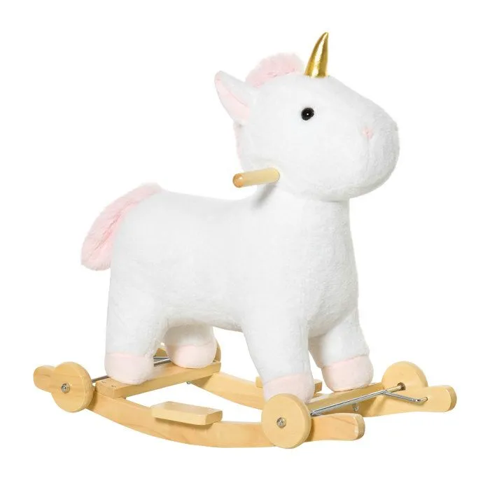 Cheval à bascule enfant - HOMCOM - licorne à bascule en bois avec roues - utilisation 2 en 1 pour petits enfants - avec effet sonore-0