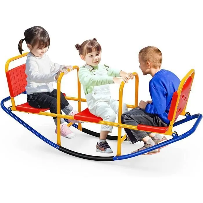COSTWAY Balançoire à Bascule 2-3 Enfants Trébuchet en Métal Tape-Cul pour Jardin avec Poignées 3 - 8 Ans Station de Jeu Extérieure-0
