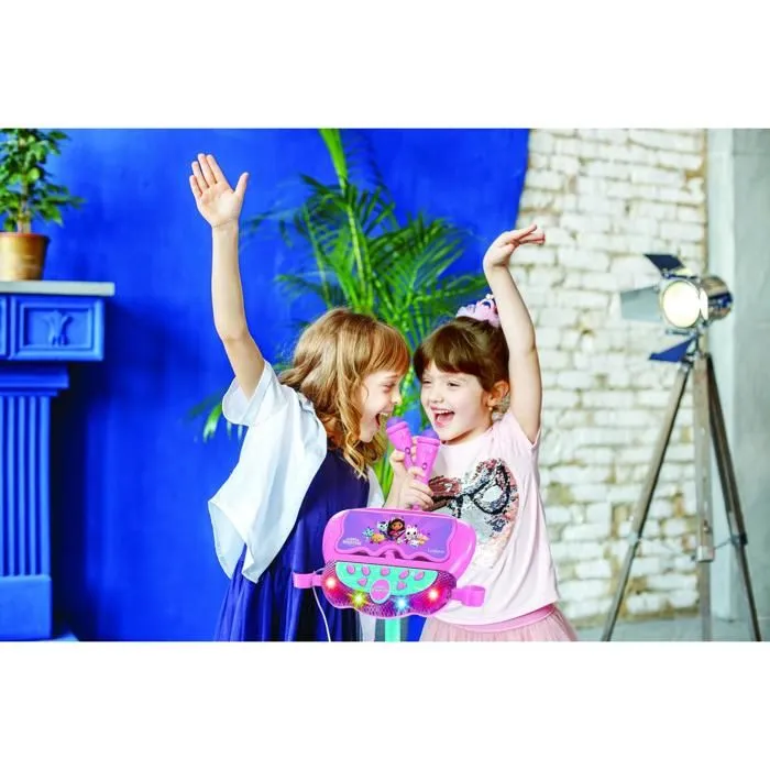 Microphone Gabby et la maison magique sur pied ajustable lumineux avec enceinte, 2 Micros et Effets vocaux, Enceinte Bluetooth-3