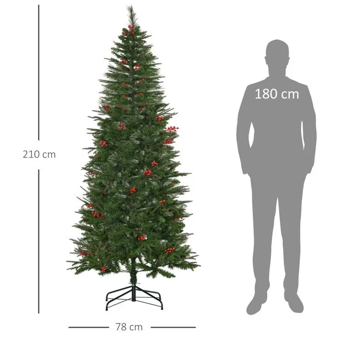 HOMCOM Sapin de Noël Artificiel 210 cm 746 Branches avec Houx + Support Pied Pliable Vert-3