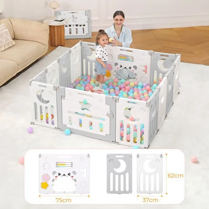 Parc Bébé Plastique Pliant 12+2 Panneaux d’Activité et Porte Barrière Sécurité Enfant Protection Intérieur Gris-5