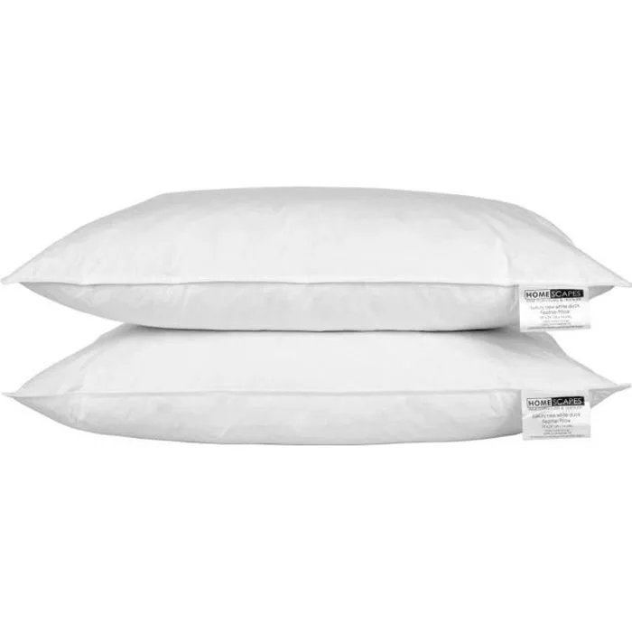 Oreiller - Naturel - Lot de 2 - Plumes de canard - 50 x 75 cm - Confort souple à moyen-0