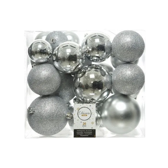 Boules décoratives - GENERIQUE - Boite de 26 boules argentées - Ø6cm/Ø8cm/Ø10cm - Noël - Mixte-1
