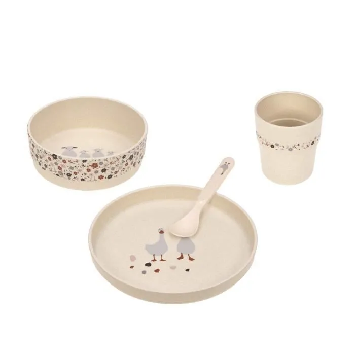 Coffret repas bébé Lässig Tiny Farmer mouton/oie - beige - polypropylène et cellulose - sans BPA-0