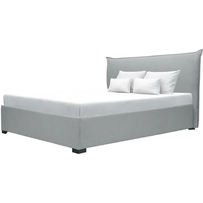 CUSHION Lit coffre adulte 160x200 cm - Classique - Tissu Gris clair - Sommier inclus-0