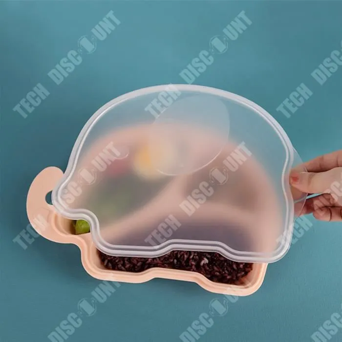 TD® Vaisselle pour enfants couvercle transparent assiette pour enfants dessin animé éléphant mignon bébé assiette divisant-1