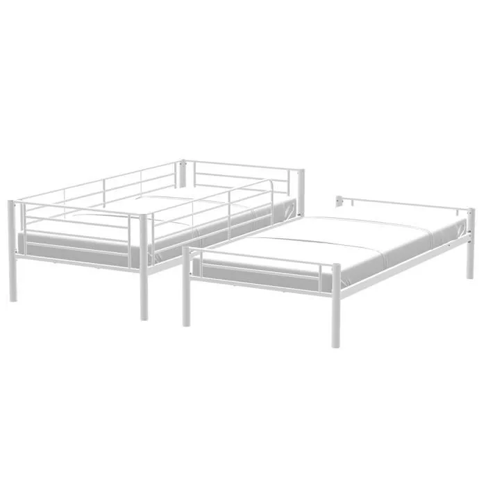 Lits superposés séparables en métal - Blanc - Sommiers inclus - 2 x 90 x 190 cm - ABBY-0