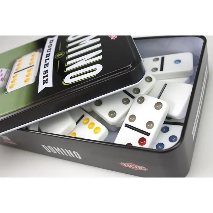 Jeu de dominos TACTIC Double 6 en boîte métal - Garçon et Fille - A partir de 5 ans-1