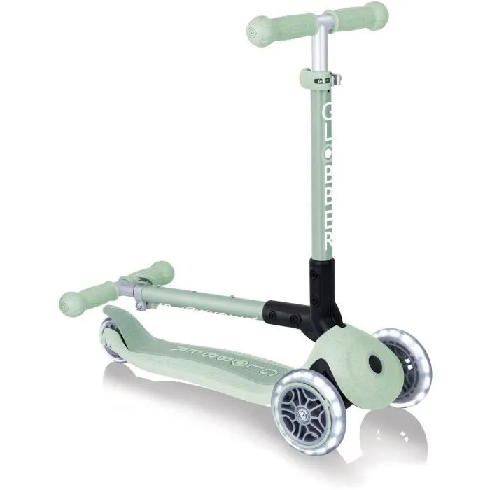 Trottinette 3 roues pliable - GLOBBER - JUNIOR LIGHTS ECOLOGIC - Vert Pistache - Lumineuses - Plastique recyclé - 2 à 6 ans - 50 Kg-1