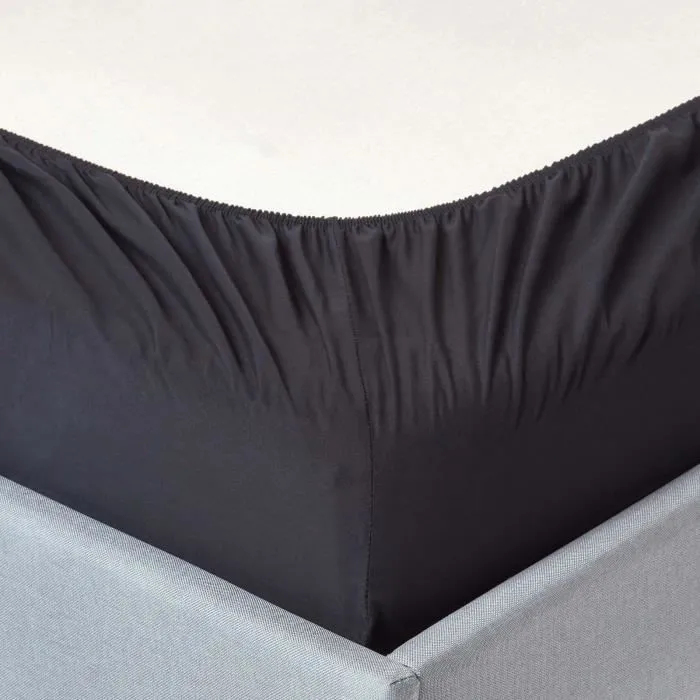 Drap-housse uni 150 x 200 cm 100% coton égyptien 200 fils coloris noir-1