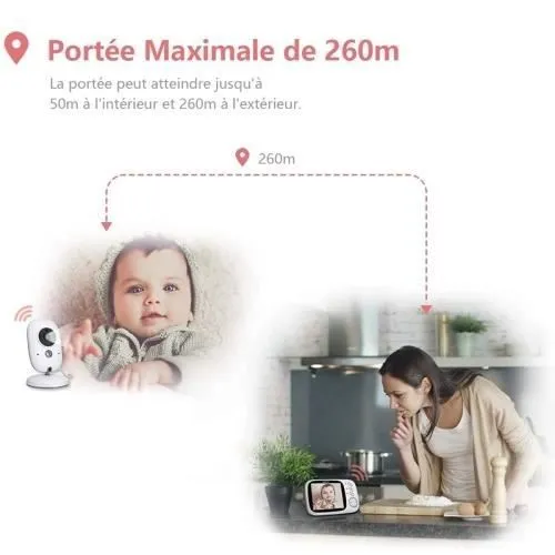 PIMPIMSKY Bébé Moniteur 3.2" LCD Couleur Babyphone Caméra Vidéo Bébé Surveillance 2.4 GHz Bidirectionnelle Vision 1-3