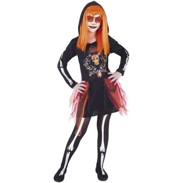 Déguisement Catrina Jour des Morts pour fille - RUBIES - Robe avec capuche et collants inclus-0
