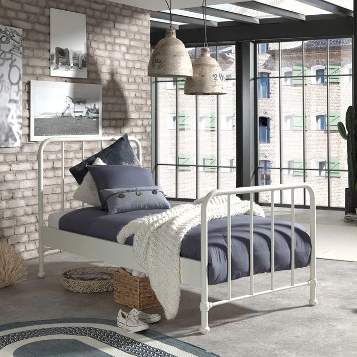 Lit simple - Vipack - Bronxx - Métal blanc mat - 90x200 cm - Sommier inclus-2