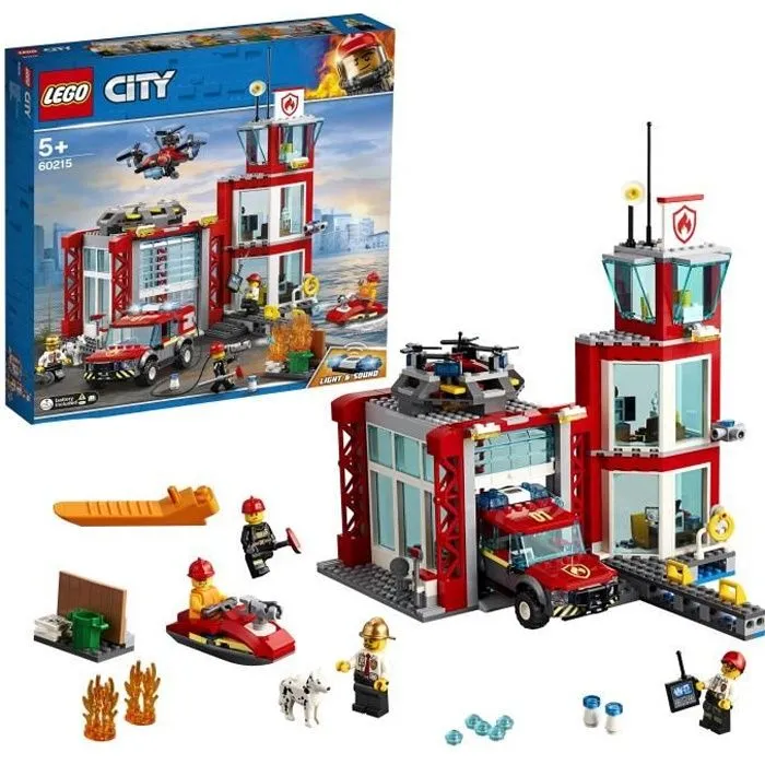 LEGO® City 60215 La caserne de Pompiers, Jeu de Construction, Jouet Garage avec Camion pour Enfants de 5 ans et +-0