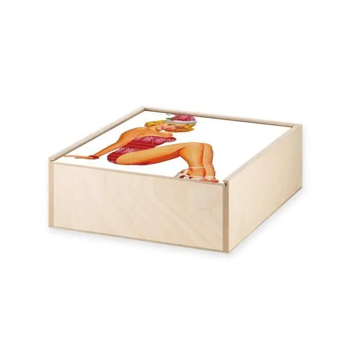 Boite Coffret en Bois - Pin Up De Noel Vintage Retro Mere Noel 50's (11 x 11 x 3,5 cm)-1