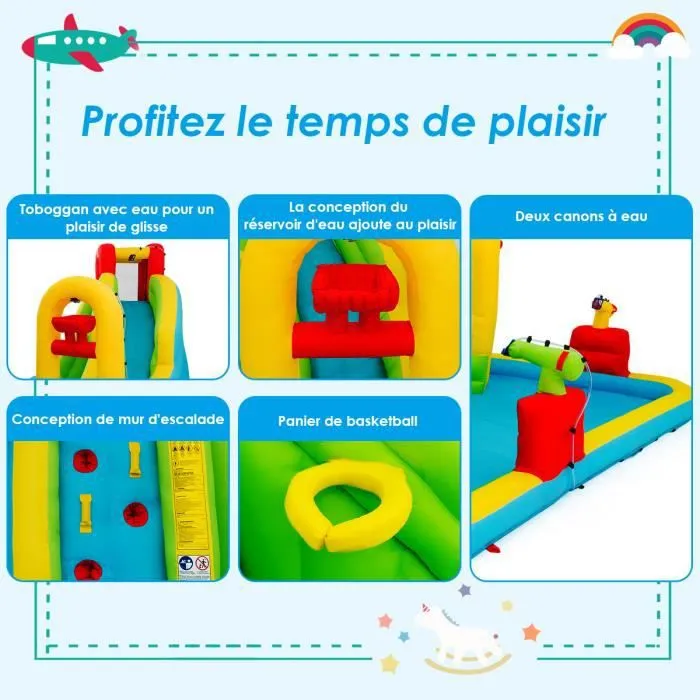 Grande Aire de Jeux Gonflable en Tissu Oxford pour Enfants avec Toboggan,Canon à eau,Panier de basket, Piscine 400x335x230 cm-2
