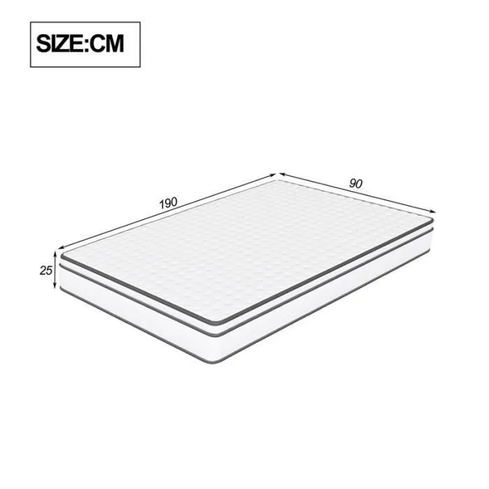 Matelas à ressorts ensachés - DREAMMESPACE - 90x190 cm epaisseur 25 cm - Hypoallergénique - Confort optimal - 1 place-3