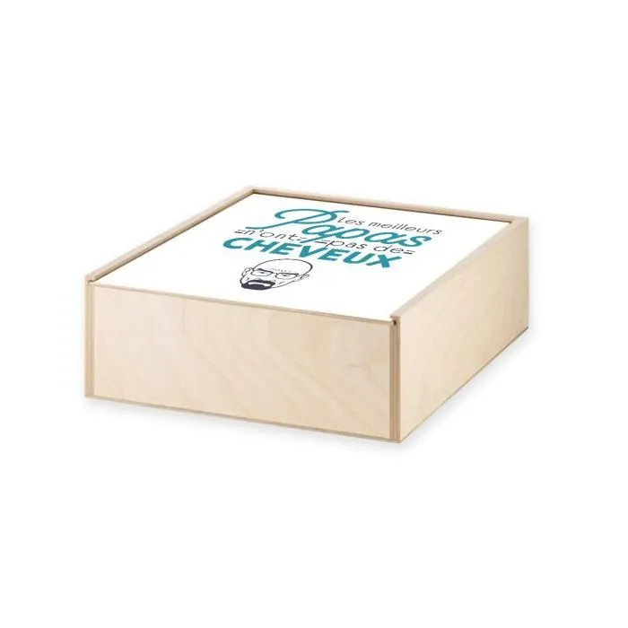 Boite Coffret en Bois - Les Meilleurs Papas n'ont pas de Cheveux Humour Chauve (11 x 11 x 3,5 cm)-1