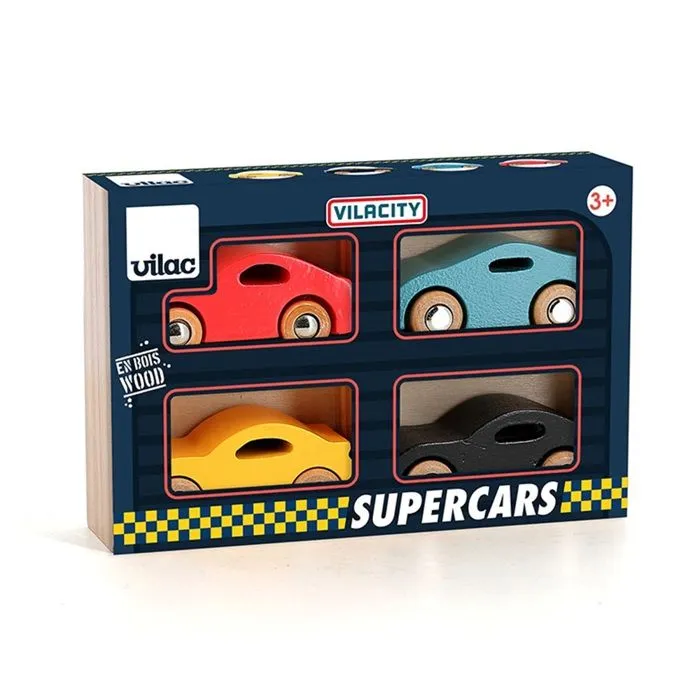 Vilac - Coffret de 4 voitures en bois Super cars-1