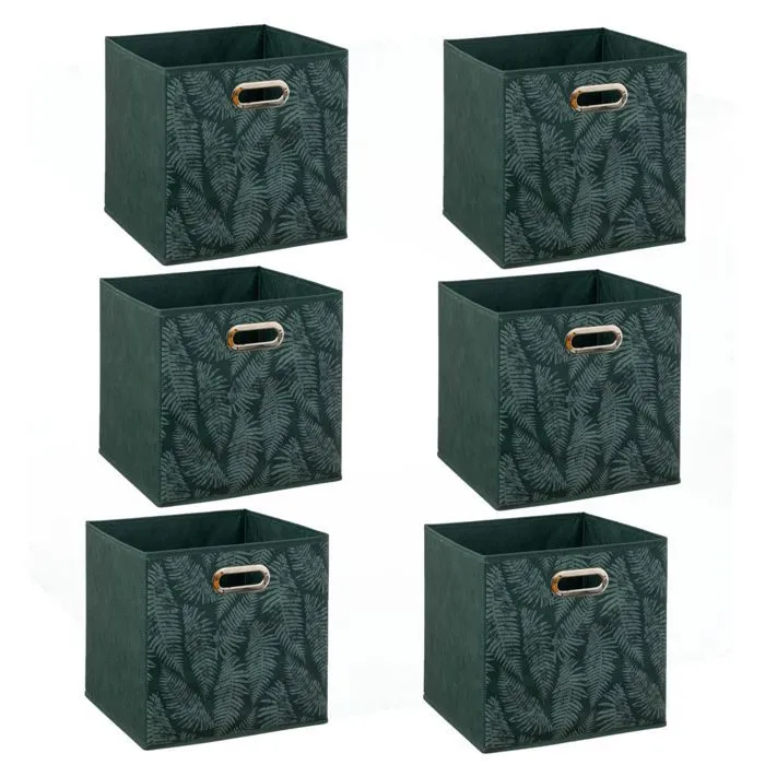 Five Simply Smart - Lot de 6 boites de rangement en tissu Herbier - 31x31x31cm - Vert-0