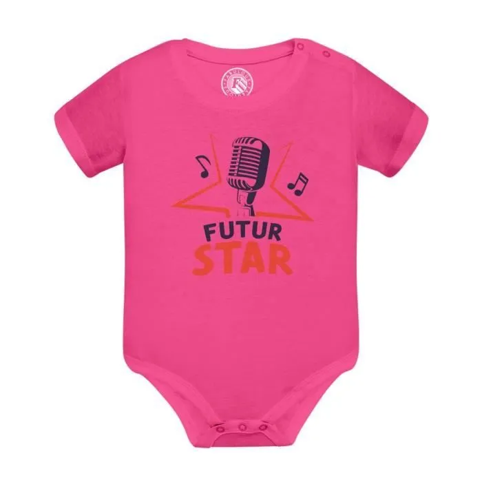 Body Bébé Manche Courte Rose Futur Star Chanteur Célébrité Rêve-0