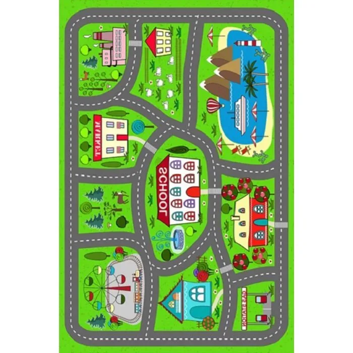 Tapis CIRCUIT DE VOITURE ,modèle Village, Lavable et Antidérapant Dimensions - 100x160-0