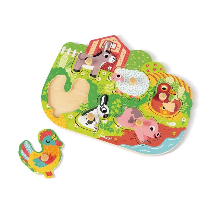 Puzzle Encastrement 6 pièces - JANOD - Happy Farm - Enfant - Beige - A partir de 18 mois-3
