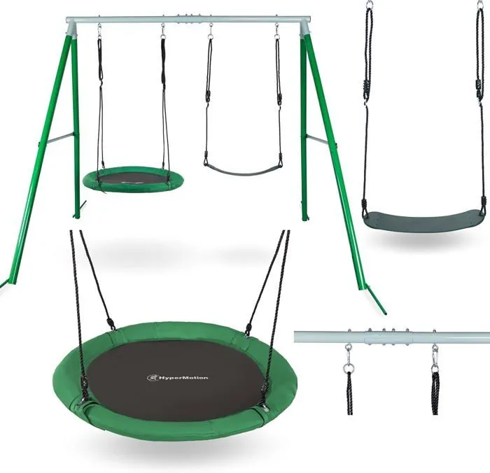 Balançoire Enfants - HyperMotion - Double - Hauteur Réglable - Charge Jusqu'à 200kg - Métal-0