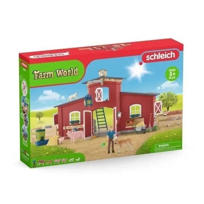 Figurines Animaux de la Ferme avec Accessoires - Coffret Ranch Américain Schleich de 92 Pièces avec Vache, Cheval Schleich, Cochon-2