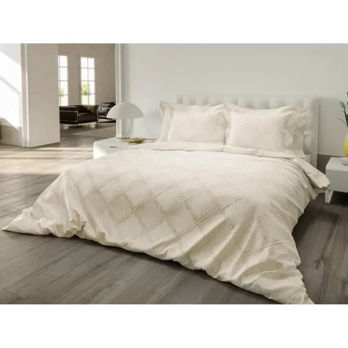 Housse de couette - Madelein - 140x220 cm - 100% Coton Percale - Couleur Ecru - Anti-tiques-0