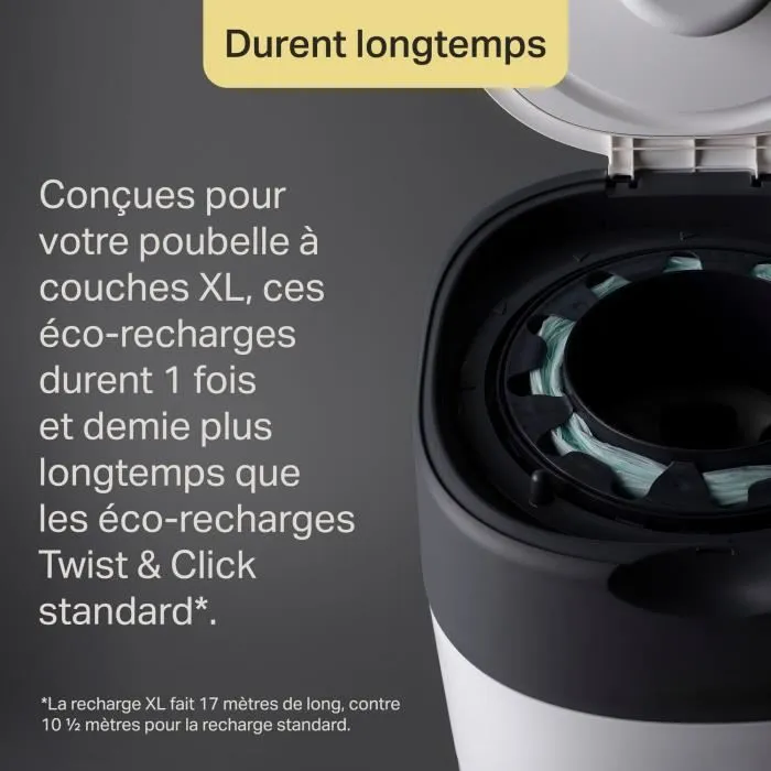 TOMMEE TIPPEE Twist and Click Poubelle à Couches de Taille XL, Comprend 1x Recharge avec GREENFILM-4