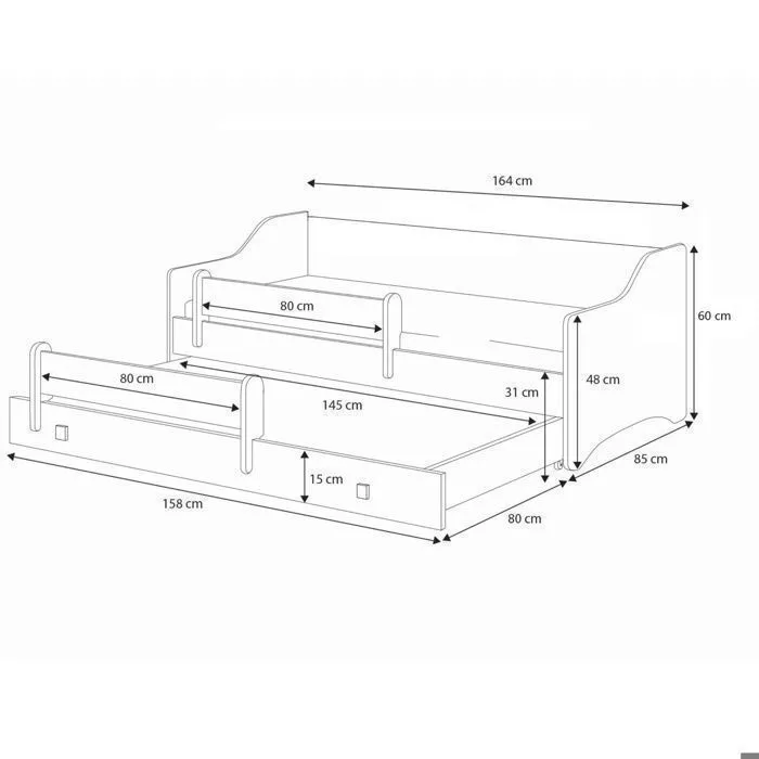 Lit gigogne double enfants eryk 80x160 avec 2 matelas, 2 sommiers, blanc-4