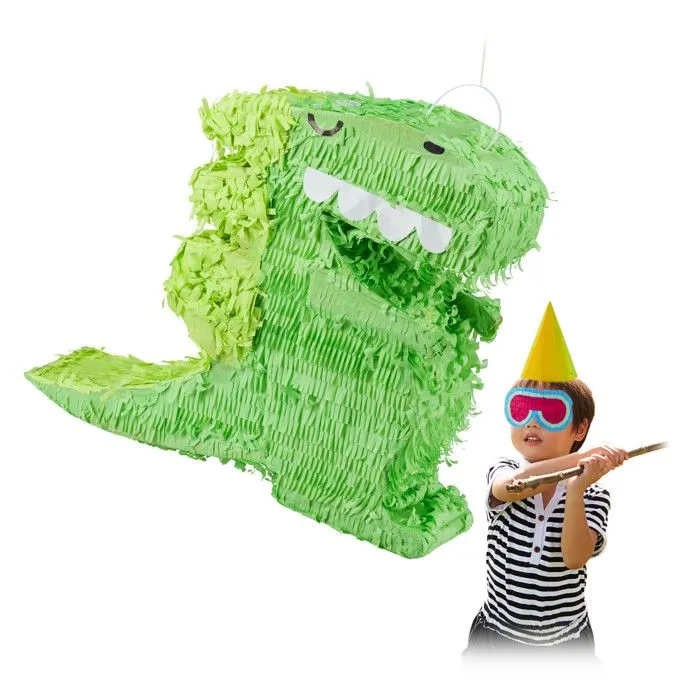 Relaxdays Pinata dinosaure, à suspendre, pour enfants, anniversaire, à remplir, décoration, vert-0