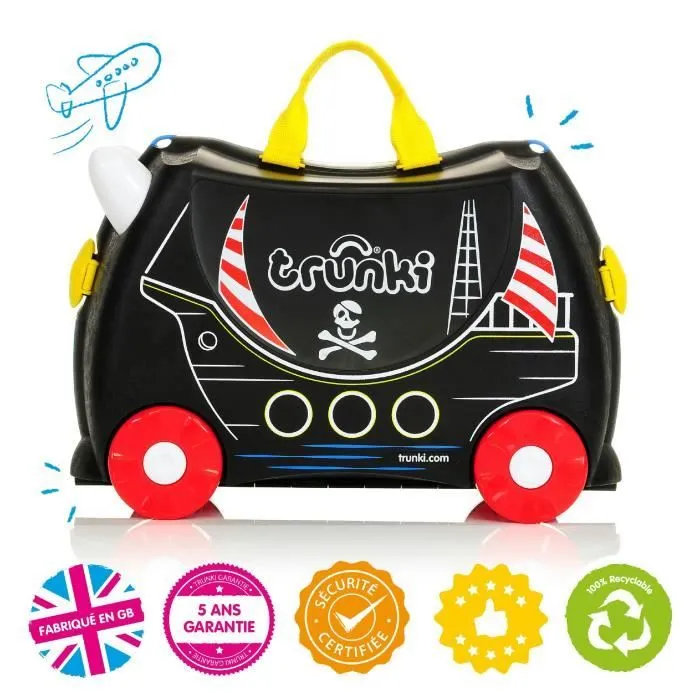 Trunki Valise à Roulettes pour Enfants et Bagages à Main pour Enfants : Valise à Roulettes Pedro Pirate (Noir)-3