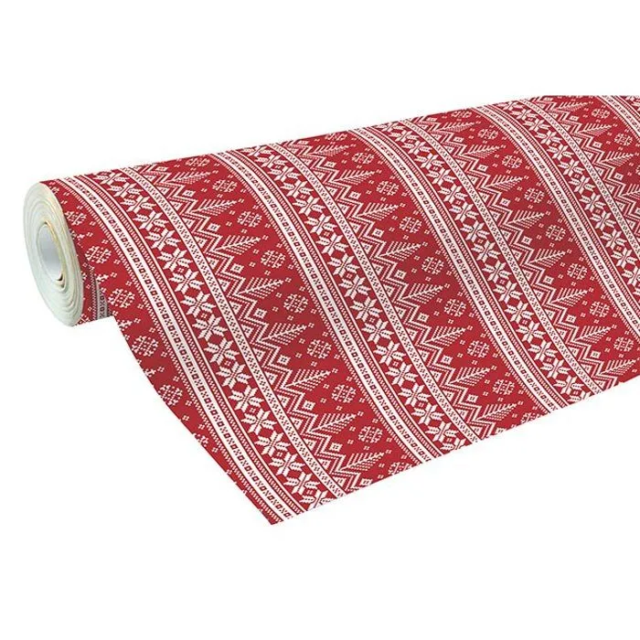 Gros rouleau papier cadeau 50m ALLIANCE rouge sapins scandinaves blancs-0