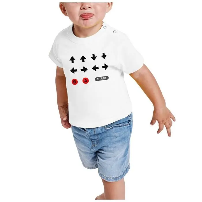 T-shirt Bébé Manche Courte Blanc Code Triche Jeux Vidéo Retro Gaming Vintage-1