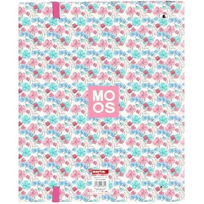 Classeur Moos Flores 4 anneaux 35 cm - SAFTA - Confortable et polyvalent - Bleu - Enfant - Compatible A4-1