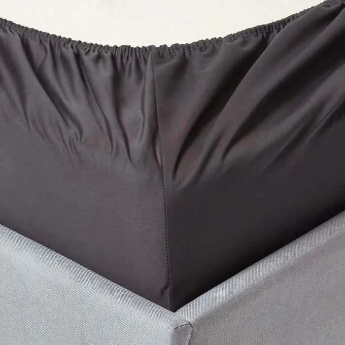 Drap housse 150x200 cm Bonnet 30 cm et jupe élastique 100% satin de coton égyptien 1000 fils Coloris Gris foncé-1