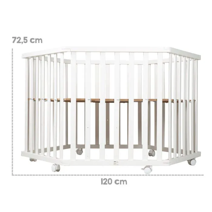 ROBA Parc Bébé "roba Style" 3 positions + Tapis de Parc Gris et 6 Roues - Bois Blanc-4