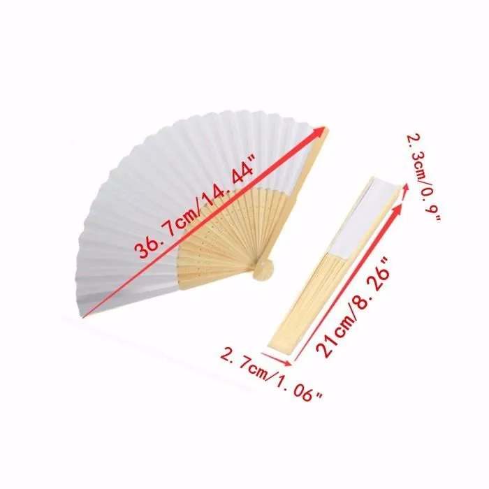 Eventail Blanc de DIY Peinture Pour Enfant - TEMPSA - Lot de 10 - Bambou et Papier - 36,7 x 21 cm-1
