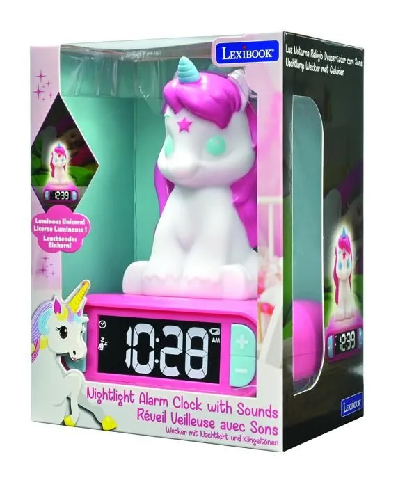Réveil veilleuse digital LEXIBOOK - Licorne - 3D lumineux et sonore - Blanc et rose - Enfant-4
