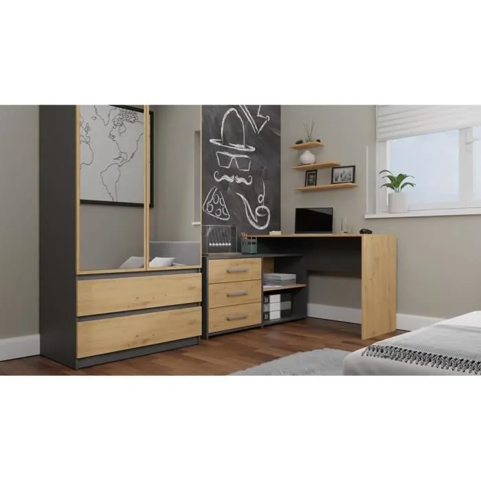 MOLINE - Bureau d'angle avec rangement - 3 tiroirs + 2 etagères - 120x50x76 cm - Bureau d'ordinateur-3
