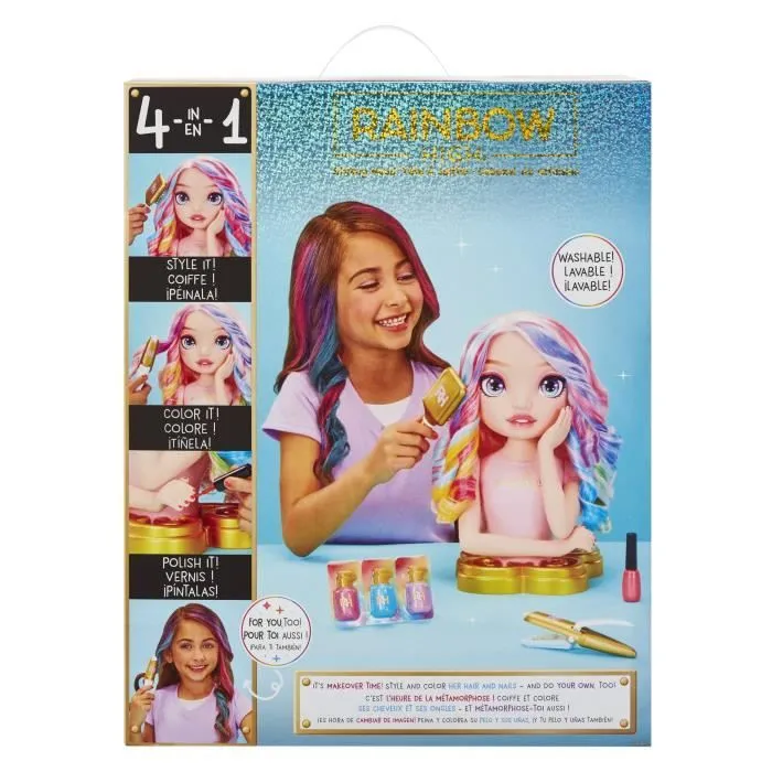 Rainbow High - Tête à coiffer Bella - 33cm - Colorer ongles et cheveux - Utilise les produits pour toi - Dès 4 ans-5