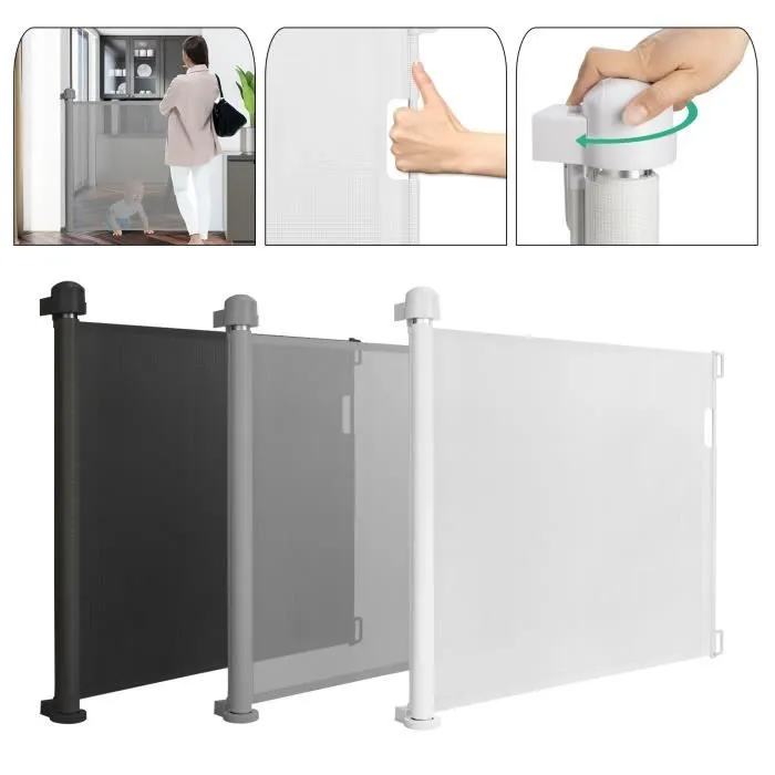 Barrière de Sécurité Rétractable LILIIN - Noir - Bébé - Intérieur et Extérieur-0