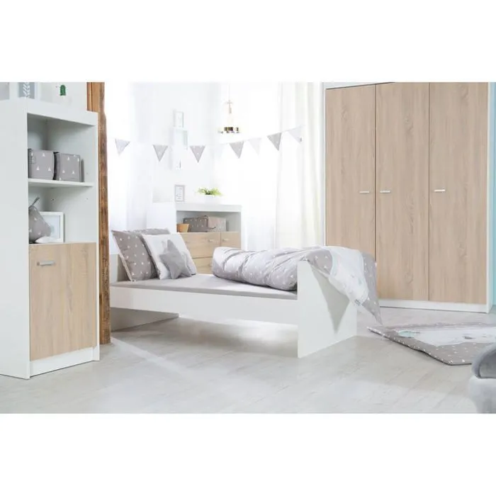 Chambre Bébé Duo Gabriella - Lit Évolutif 70x140 + Commode à Langer - Bicolore - ROBA-2