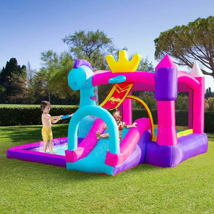 Château Gonflable avec Toboggan et Piscine - OUTSUNNY - Pour Enfants +3 Ans - Multicolore-1