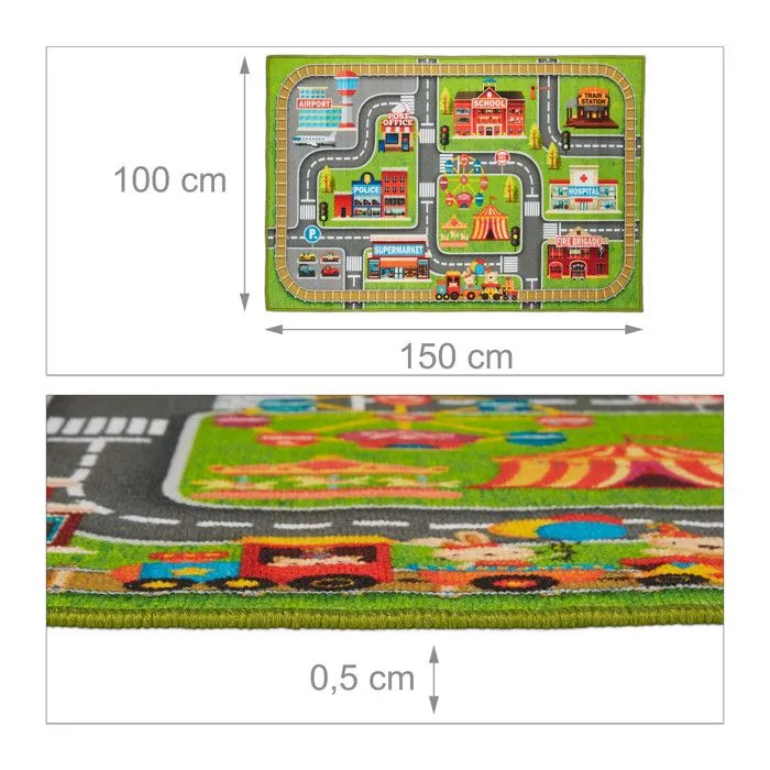 Relaxdays Tapis de jeux voiture, motif ville, antidérapant, pour votre enfant, polyester, L x P 150 x 100 cm, coloré-3